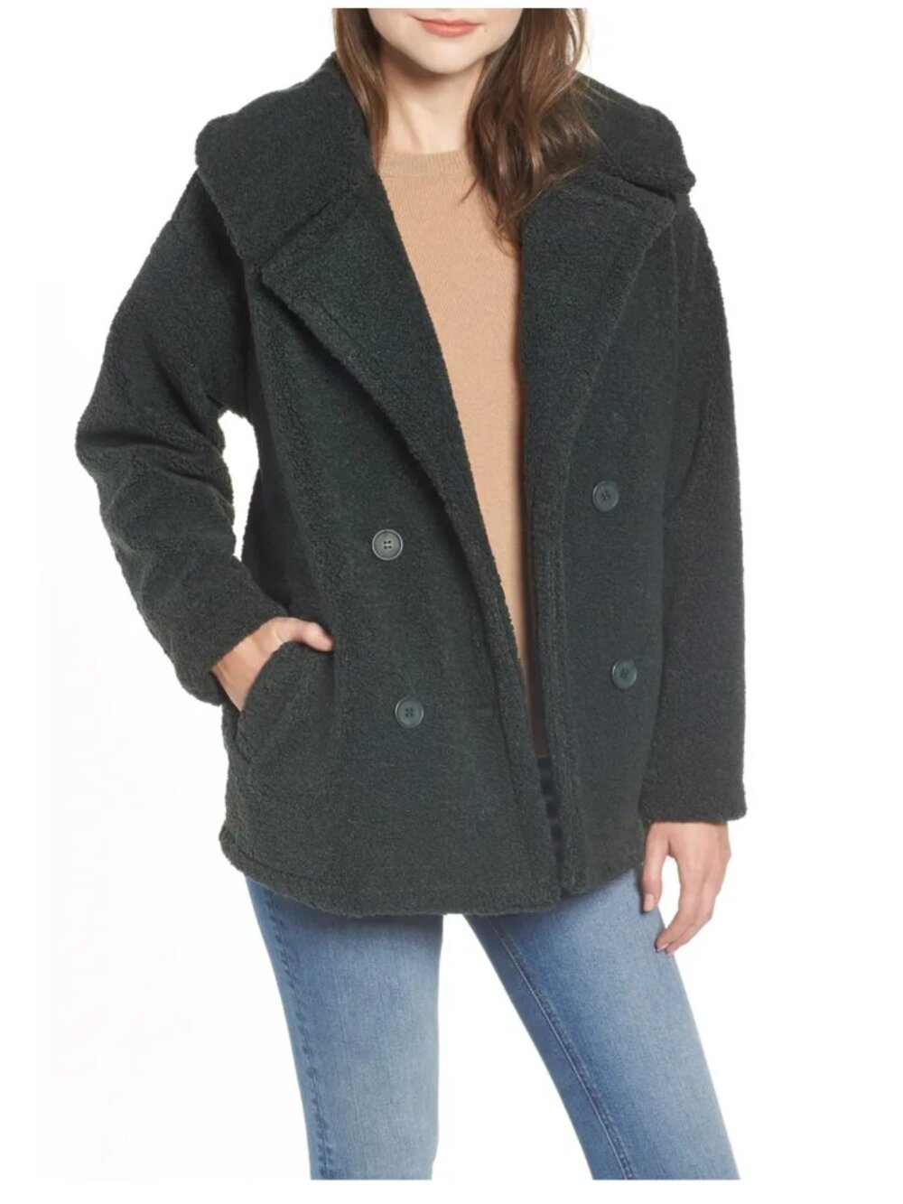 Chelsea28 Green Teddy Coat Faux Fur Sherpa Oversized Peacoat Size Small